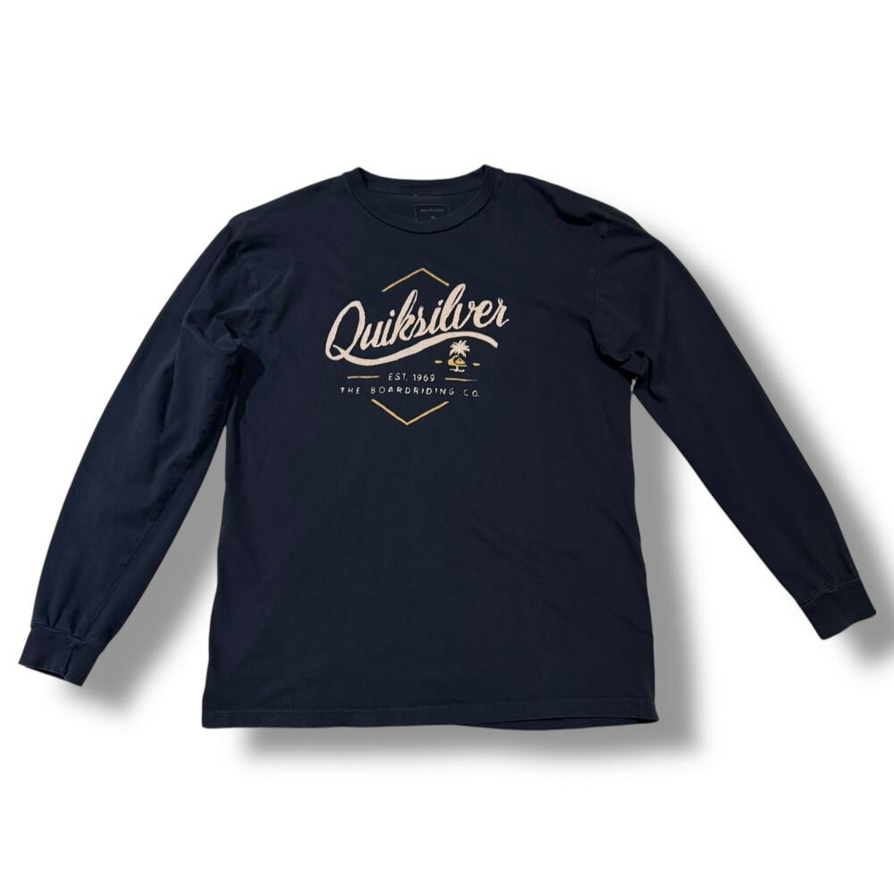 Vintage Y2K Quiksilver Skater Surf Long Sleeve Graphic T Shirt Blue Large